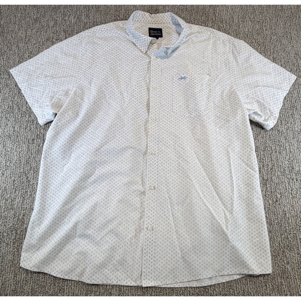 Texas Standard Button Down Shirt Mens 3XL White Blue AOP Short‎ Sleeve Bamboo